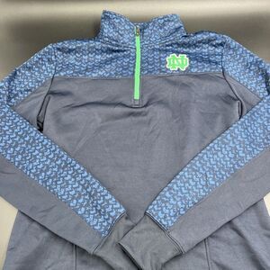 Notre Dame Fighting Irish 1/4 Zip Pullover Women's Sweater Size Large Blue Black